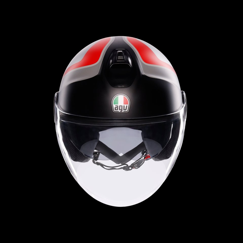 ETERES SCAGLIERI MATT GREY/RED - MOTORBIKE OPEN FACE HELMET E2206