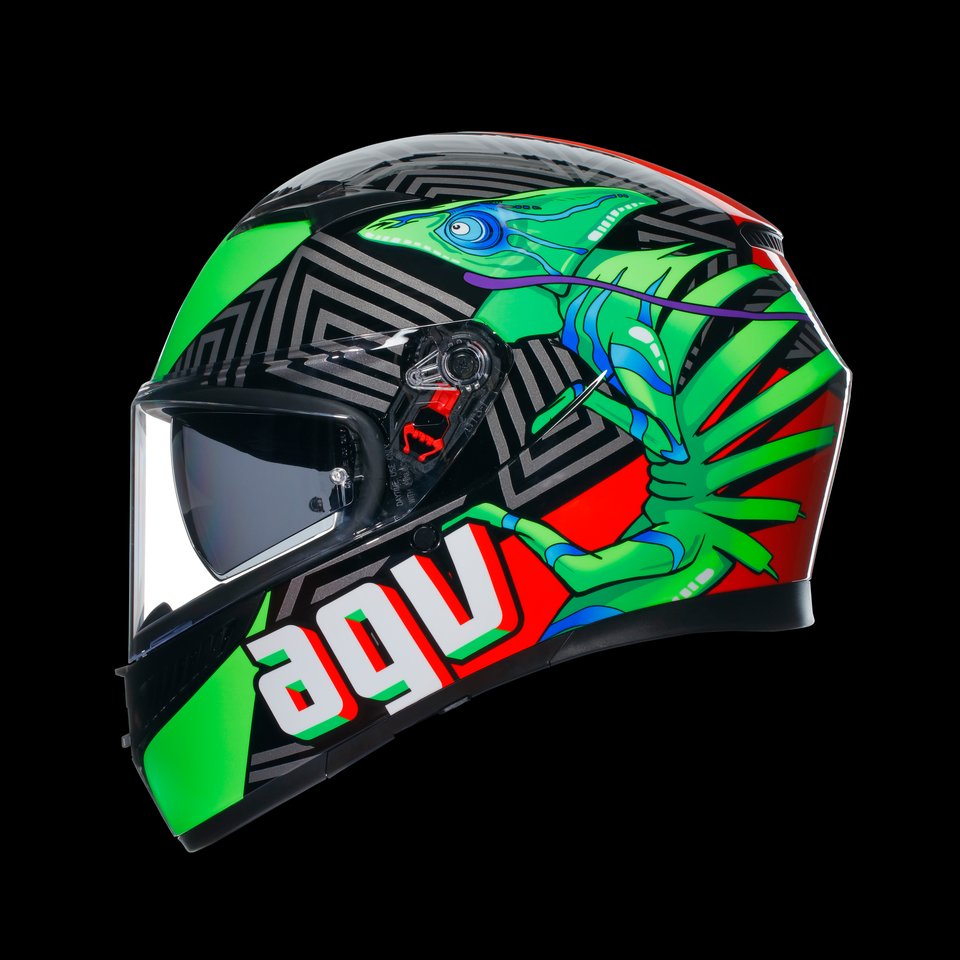 K3 KAMALEON BLACK/RED/GREEN - MOTORBIKE FULL FACE HELMET E2206