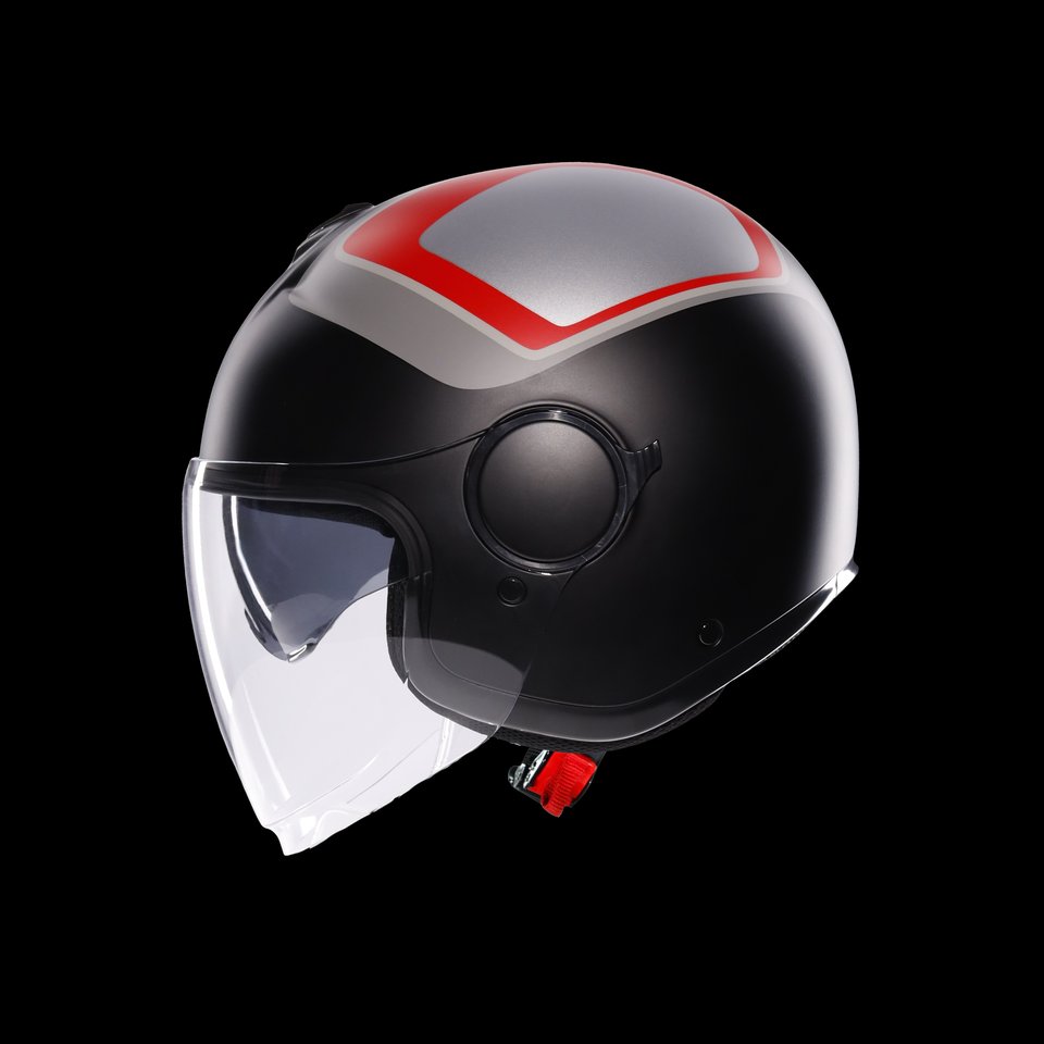 ETERES SCAGLIERI MATT GREY/RED - MOTORBIKE OPEN FACE HELMET E2206