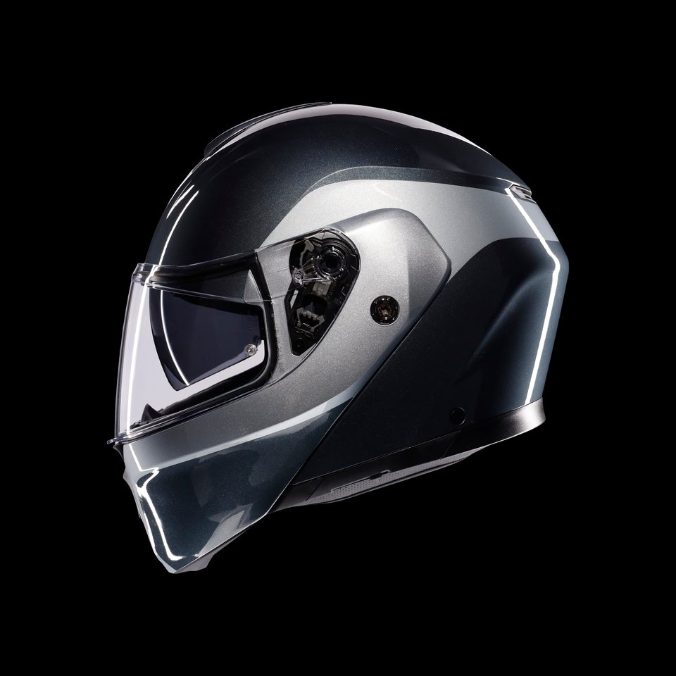 STREETMODULAR LEVICO GREY/SILVER - MOTORBIKE FLIP UP HELMET E2206